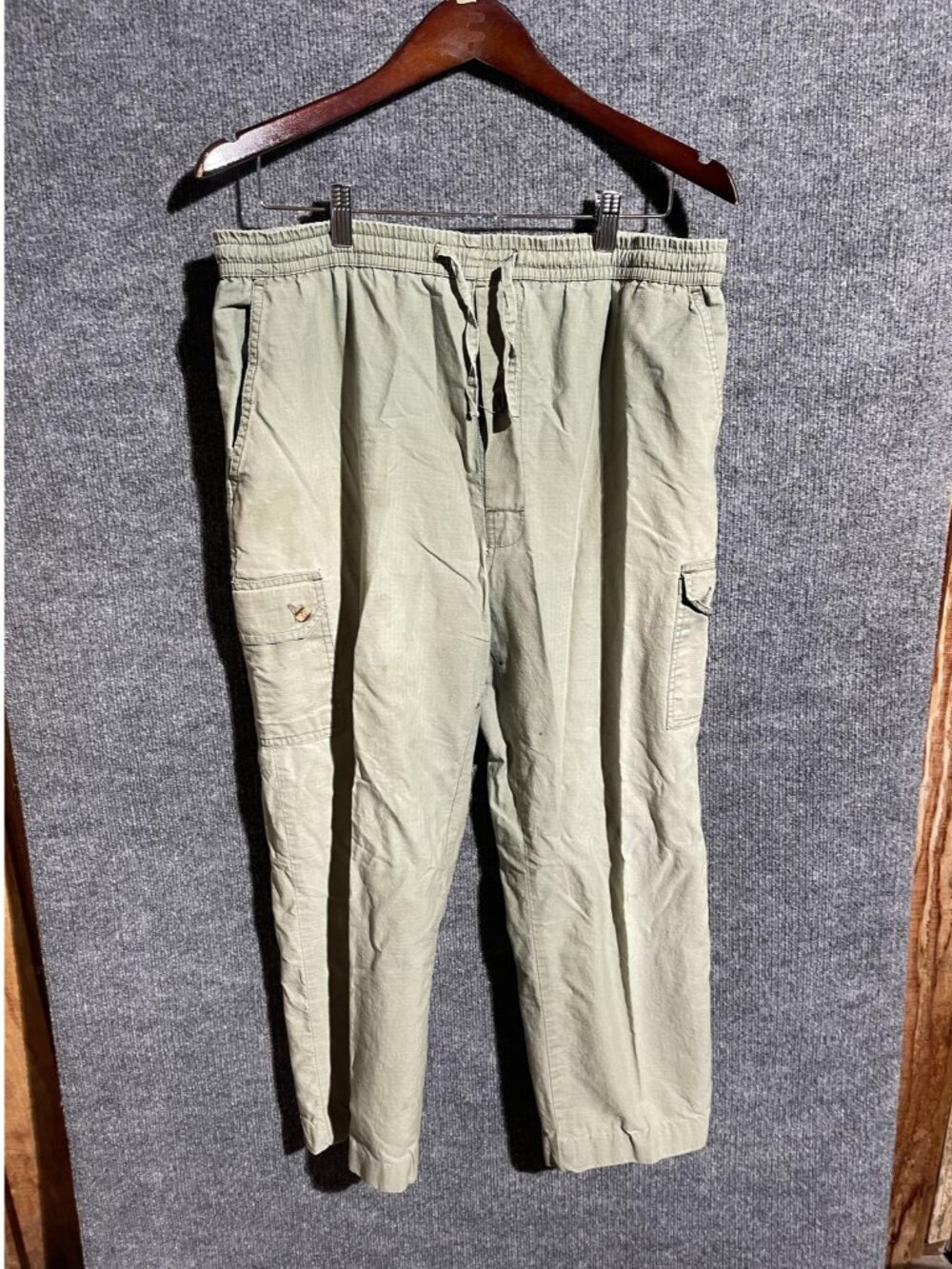 Jogger Pants Mens Medium Green Ripstop Elastic Waist Cuffed Casual Cargo Pocket